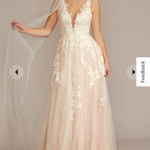 Illusion Plunging V Neck Line Keyhole Back Lace Wedding Dress